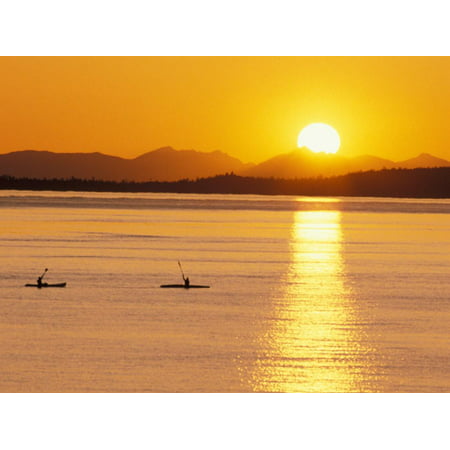 Kayaking at Sunset, San Juan Islands, Washington, USA Print Wall Art By Stuart