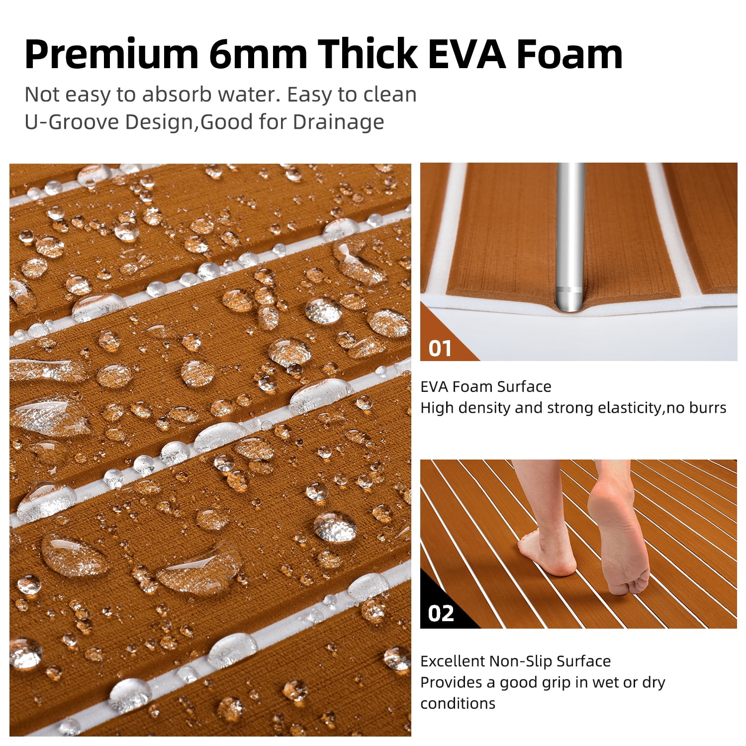 AbahubFit EVA Foam Boat Flooring 96"x45.6"/36"/28.8", 48"x16.8", Self Adhesive Non-Slip Marine Deck Mat for Motorboat Kayak Surfboard SUP