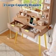thumbnail image 2 of 31.5" Makeup Vanity Desk with LED Lighted Mirror, 3 Color Lighting Modes, Built-in Power Outlet and 2 Drawers, Modern Natural Wood Dressing Table for Bedroom, 2 of 6