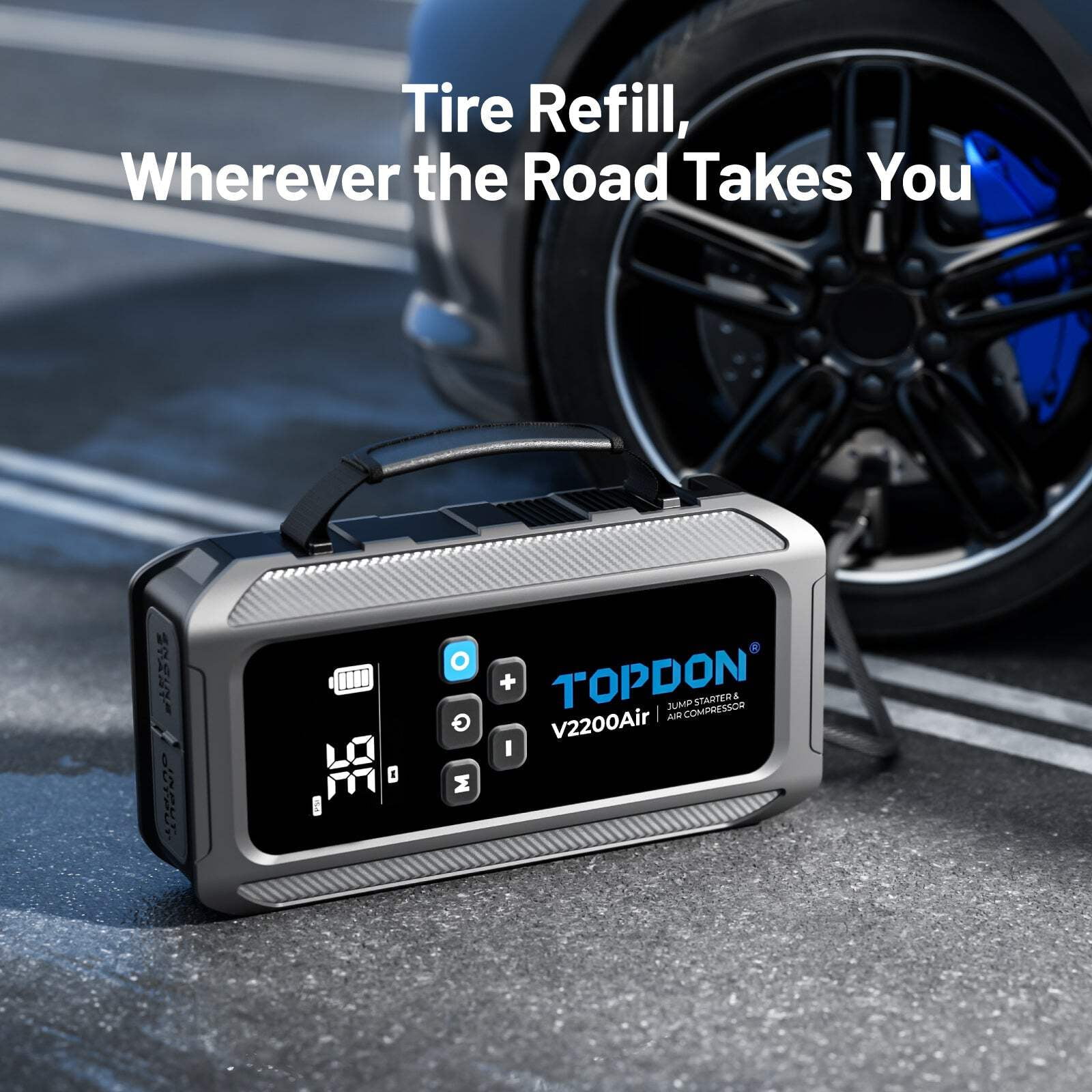 TOPDON V2200Air - 2200 Peak Amp Jump Starter & Air Compressor, 150 PSI