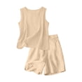 thumbnail image 4 of UACY Girls Linen Set 2 Piece Outfits Sleeveless Camisole Elastic Waist Knee Wide Leg Shorts Summer Outfit (Khaki, 9-10 Years), 4 of 7