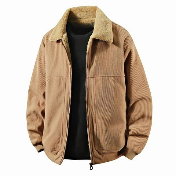 Fnooota Mens Shirt Jackets, Warm Zip up Casual Lapel Collar Winter Coats with Pockets Coffee Size M-4XL