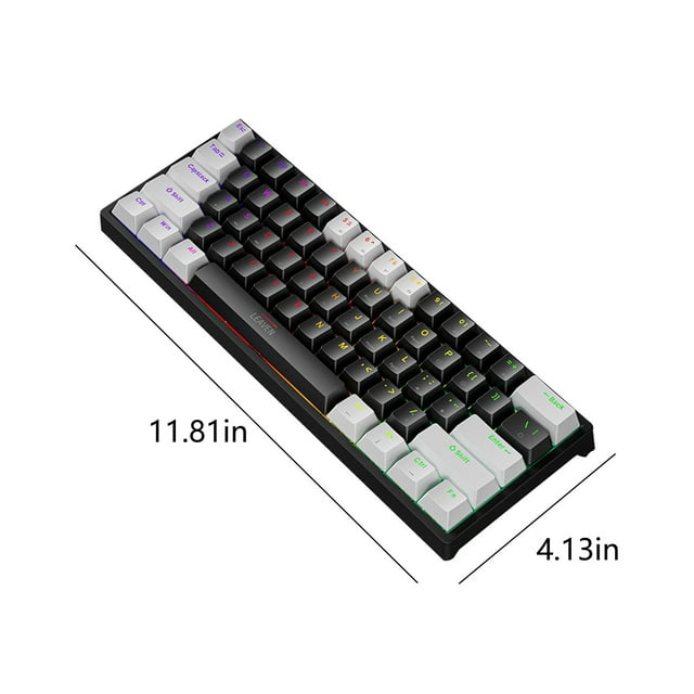 Clavier Mécanique de Jeu Compact 60 % – Rétroéclairé RGB 61 Touches avec Interrupteurs Bleus (Blanc/noir, 1.62lbs)