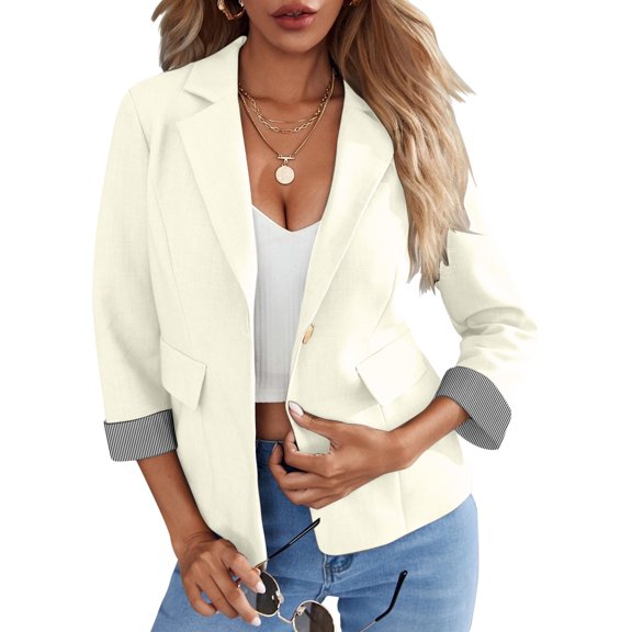 Vedolay Fall Tops for Women Women's Casual Office Blazer Jackets Fashion Front Open with Pockets,White L
