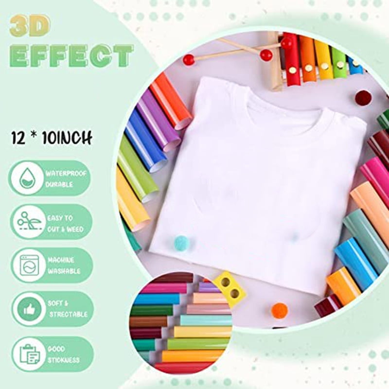 Puff Vinyl Heat Transfer - 36 Sheets 12 X 10Inches 3D Puff HTV Heat Transfer Vinyl for T-Shirts DIY Compatible