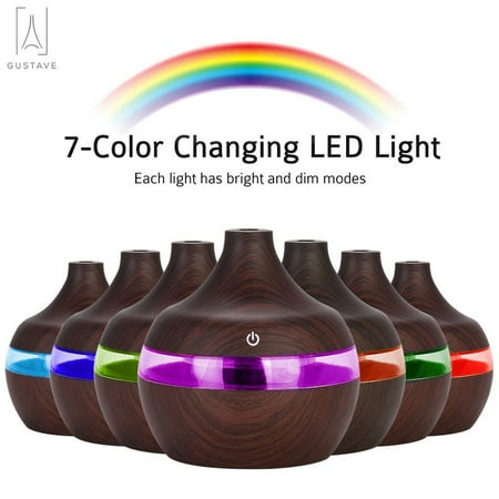 

Gustave 300ml LED Cool Mist Humidifier Aromatherapy Essential Oil Diffuser Color Change Ultrasonic Wood Grain for Office Home Bedroom Car