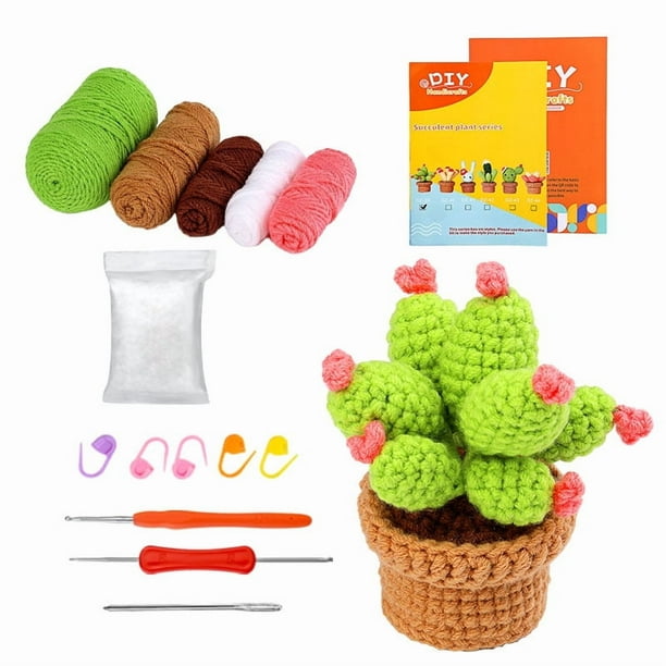 Kits de plantas de crochet para hacer tú mismo con aguja de crochet, hilos y aguja