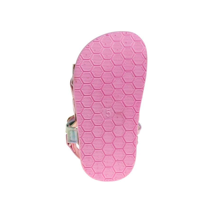 Laura Ashley Girls Hook & Loop Flat Heel Footbed Sandals (Toddler Sizes) - Pastel/Multi, 9