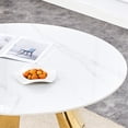 thumbnail image 5 of 42-inch Sintered Stone Round Table With White Marble Look And Golden Legs - Heatproof, Space Saving For Dining Room Grained Gold- Stainless Steel Safe Food , Stylish Functional, 5 of 5