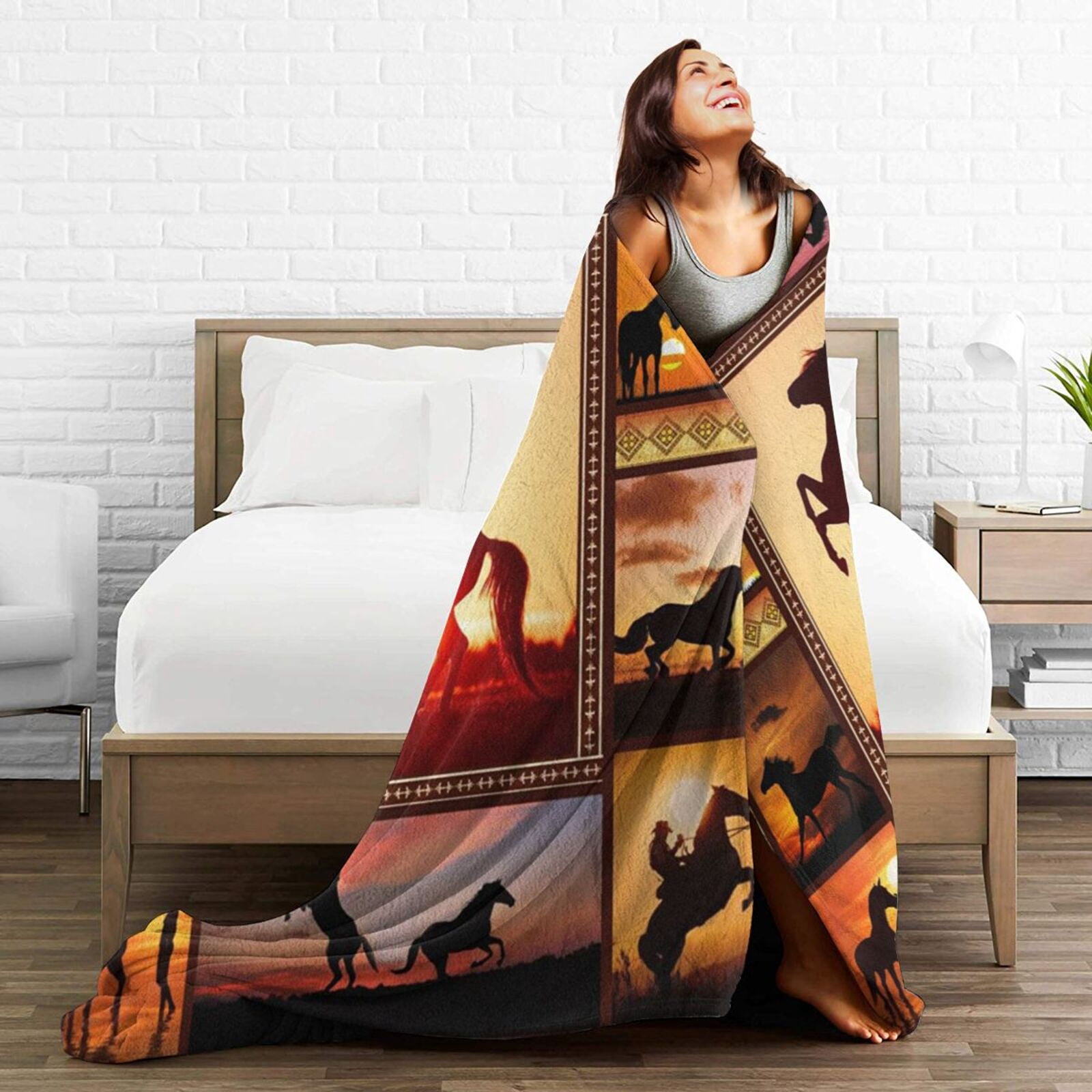 SPXUBZ Horse Blanket Wild Horse Blanket Flannel Blanket Sofa Couch Warm Soft Bed Blanket for All Season 50x60in