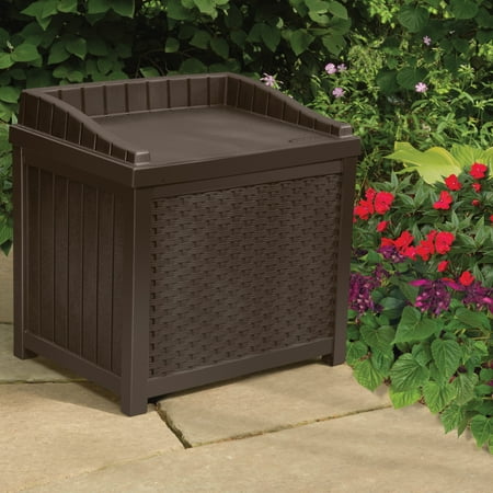 Suncast SSW1201 22 Gallon Resin Wicker Outdoor Storage Deck Box with Seat, Java