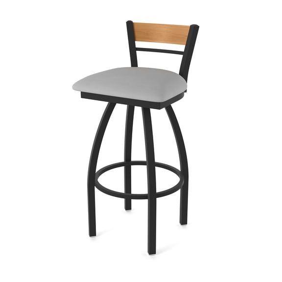 881 Revelle 36" Swivel Extra Tall Bar Stool with Black Wrinkle Finish, Medium Back and Canter Folkstone Grey Seat
