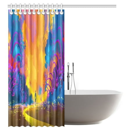 Pop Abstract Home Shower Curtain Man Walking To Abstract Colorful