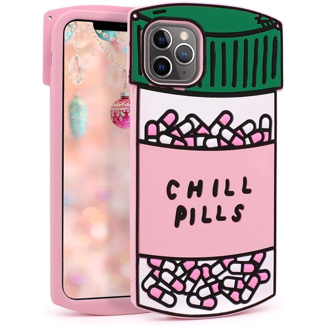 Lindo estuche para iPhone, Funny Chill Pills Capsule Bottle 3D Cartoon Soft Silicone Rubber Protección completa a prueba de golpes para niños, niñas, mujeres y damas Adepaton HMHZ510-3