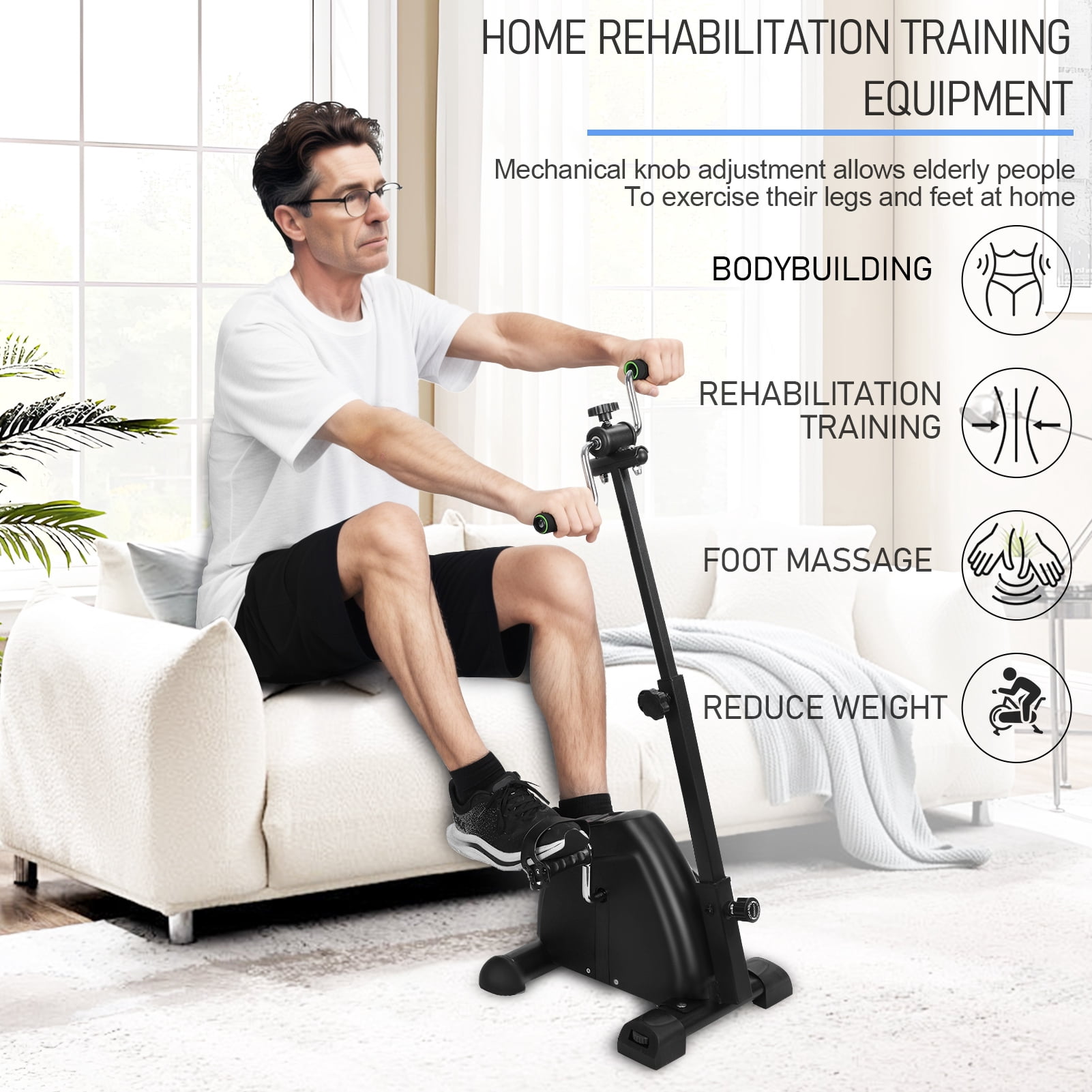 Elderly Exercise Bike,Hand Arm Leg Knee Peddler,Upper Lower Limb Rehabilitation Machine,Adjustable Fitness Equipment for Seniors,Home Pedal Exercise Bike with Gloves Handle Clearance Exercise Bike