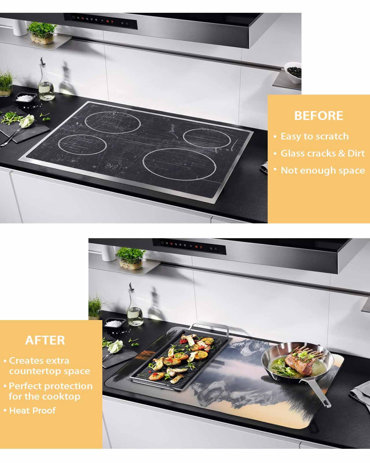 nqOlkjepod Large Induction Cooktop Protector Mat 36"x21", Grey Mountain Stove Top Covers for Electric Stove, Forest Modern Art Farmhouse Decorative Stove Burner Cover Mats, Glass Top Stove Cover
