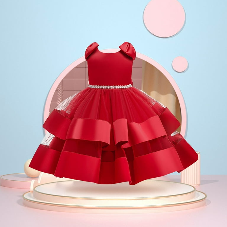 Girls Dress Kids Princess Dress Girls Beaded Bow Knot Festival Puff Cake  Dress Girls Holiday Dress Red 5 Years-6 Years - Walmart.com