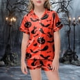 thumbnail image 2 of CAUYDY Girls Halloween Pajamas Sets Sleeping Pants Cute Print Home Short Sleeve Shorts Pajama Set Full Suit Clothes(L101-Red,4-5 Y), 2 of 5