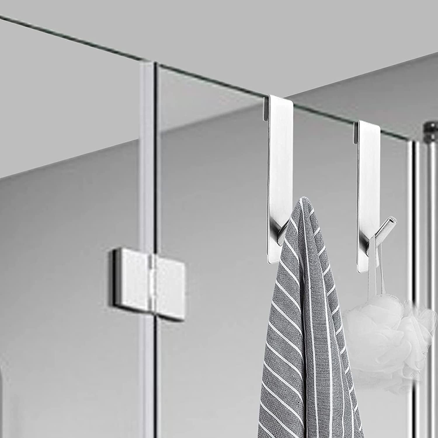 7-Inch Shower Door Hooks Silver Over The Door Hooks Stainless Steel Towel Hooks for Bathroom Frameless Glass Door，2-Pack 