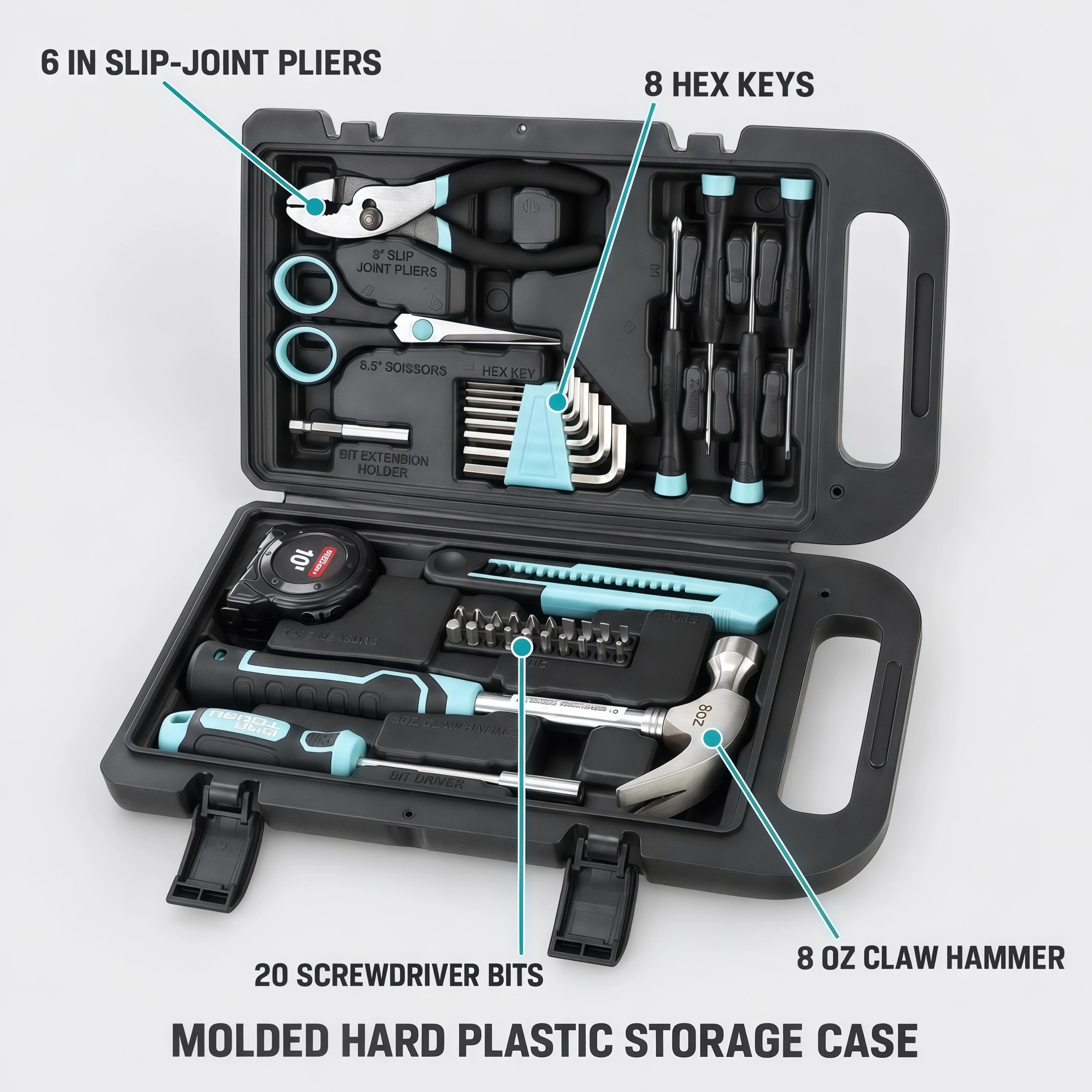 Hyper Tough 40-Piece Household Tool Kit, Seafoam photo 3