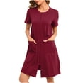 thumbnail image 2 of DJskiyers Zipper up Sleepwear for Women Short Sleeves Nightgown Zip Front Sleepshirts Soft Crew Neck Night Shirts with Pockets, 2 of 8