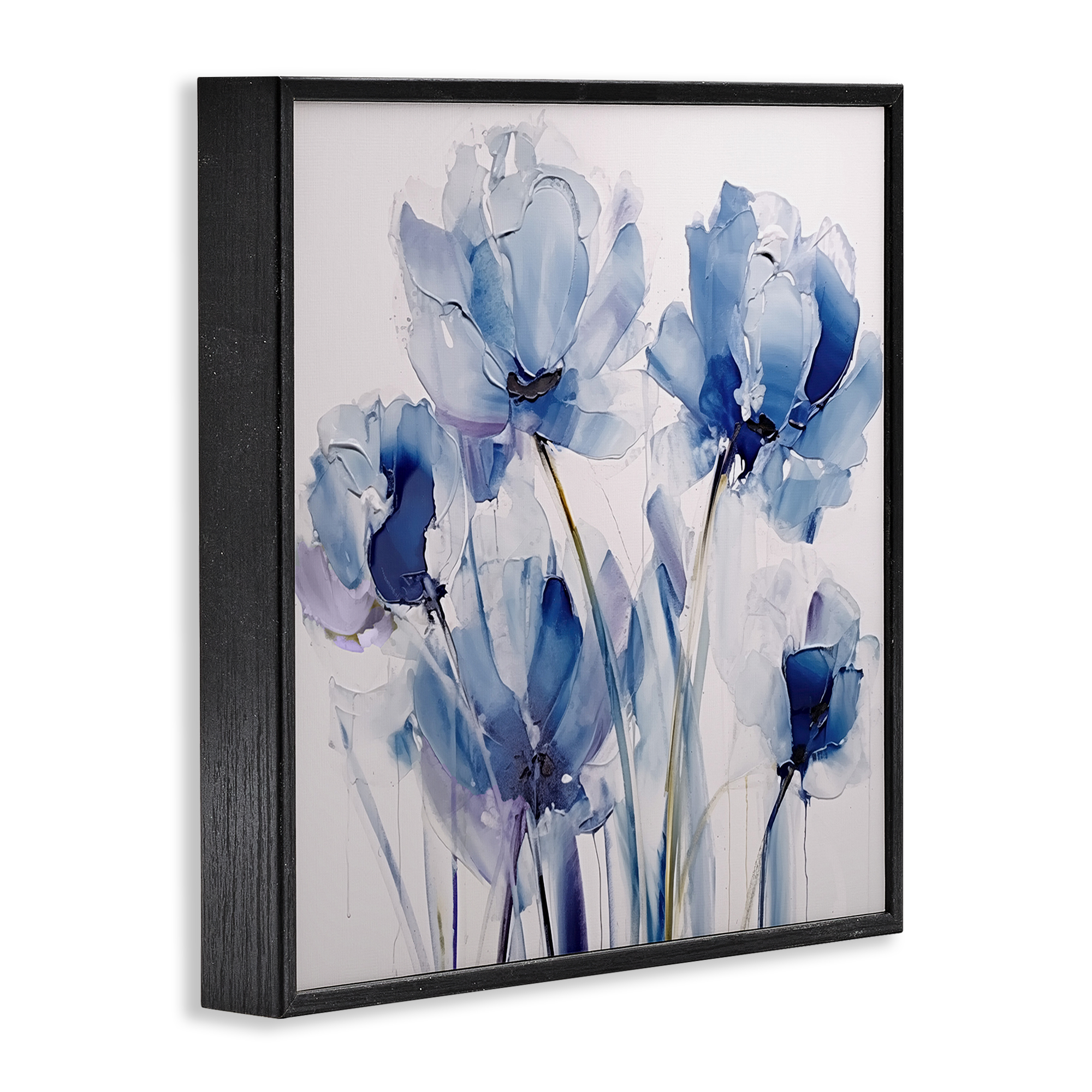 Stupell Industries Abstract Blue Tulips Botanical & Floral Painting Black Framed Art Print Wall Art, 12 x 12