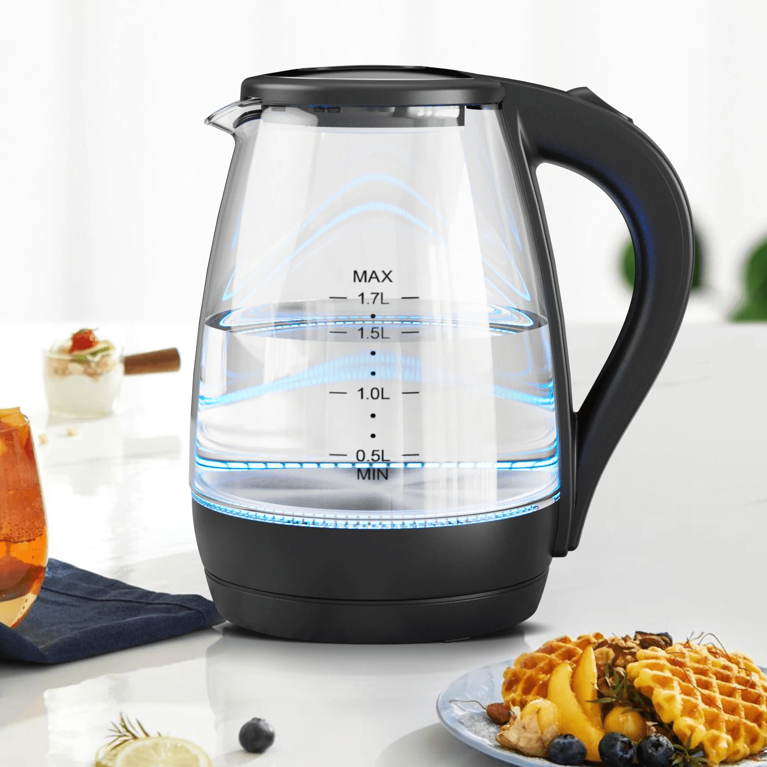 CACHOO Electric Kettle, 1.7L Tea Kettle & Hot Water Boiler for Coffee & Tea, Water Heater & Teapot, Automatic Shut Off, Borosilicate Glass, Black, 1200W
