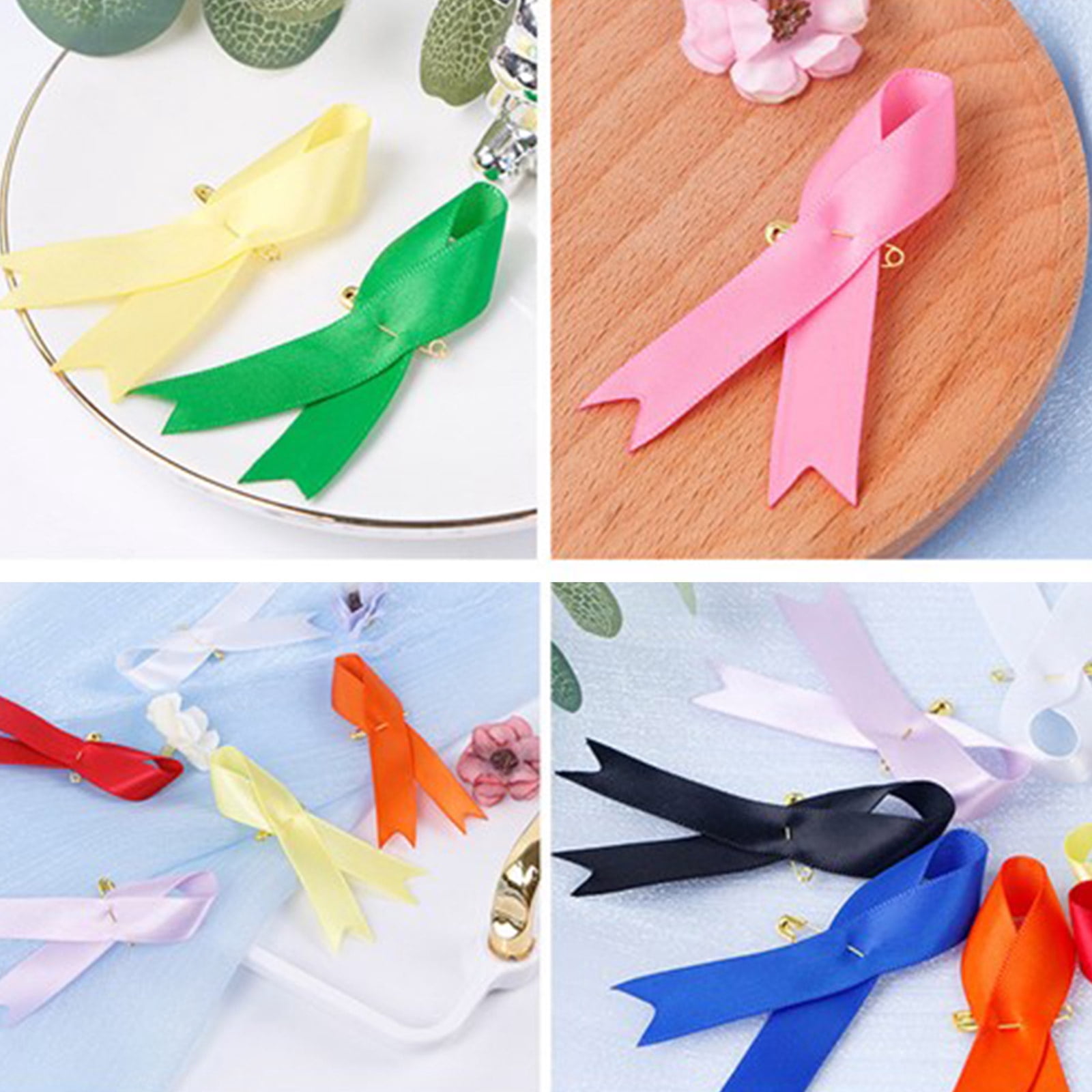Pack of 200 Ribbon Brooches Fabric Ribbons Accessory with Safety Pins Silk Ribbons Lapel Pins Accessory for Men Women