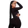 thumbnail image 4 of Combinaison à Manches Longues Boutonnée Col en V pour Femmes, Décontractée Serrée Brodée Extensible pour Printemps, Automne, 4 of 5