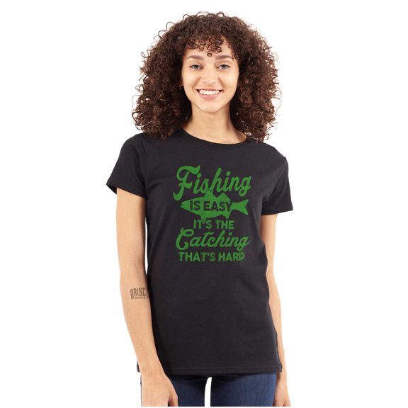 Angler Fishing Humor Easy Hard Catch Womens Fitted Plus Size Graphic Tee Brisco Brands 2X