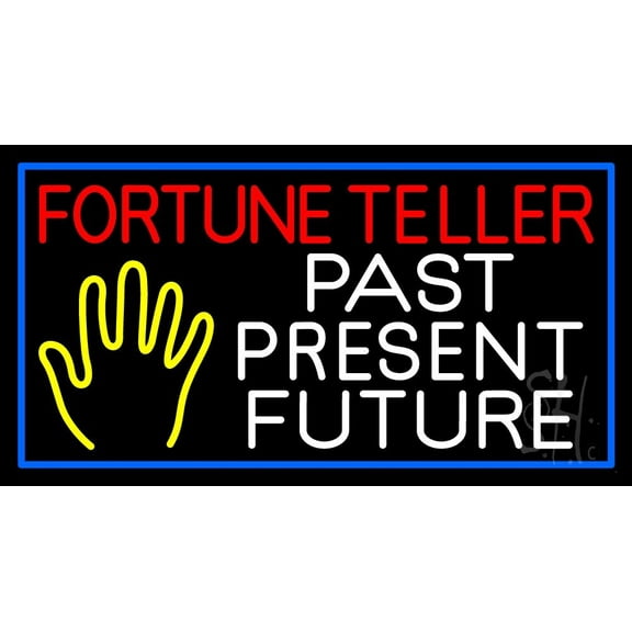 Red Fortune Teller With Yellow Palm LED Neon Sign 13" Tall x 24" Wide - inches Black Square Cut Acrylic Backing, with Dimmer - Bright and Premium built indoor LED Neon Sign for Storefront.