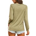 thumbnail image 5 of LUXUR T-shirt pour Femmes Col Rond Tee-Shirt Couleur Unie Pull Décontracté Manches Longues Vert Olive L, 5 of 5