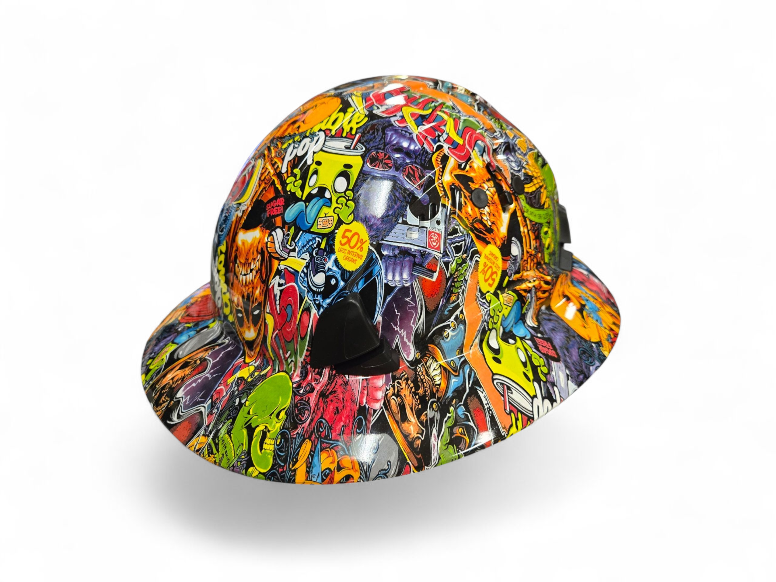 HDPE Hydro Dipped  Graffiti  Full Brim Hard Hat with Fas-trac Suspension