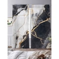 thumbnail image 3 of Marble Black Semi Sheer Window Curtains 84 Inches Long, Abstract Gold White Brick Stone Motif Rod Pocket Voile Silky Chiffon Curtain Light Filtering Drapes for Living Room, Kitchen, 52"x84", 2 Panels, 3 of 9