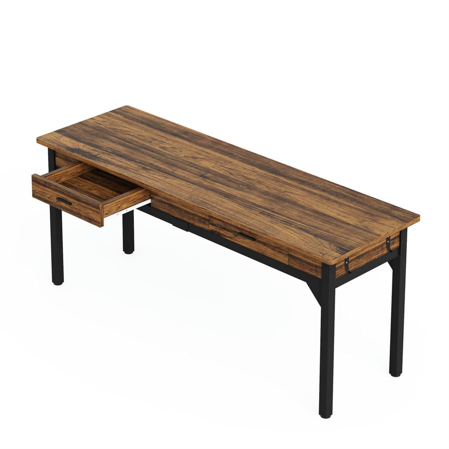 Demi Bonn 78" Industrial Two Computer Desk with 2 Drawers, Modern Double Study Writing Gaming Table for Home Office, Brown