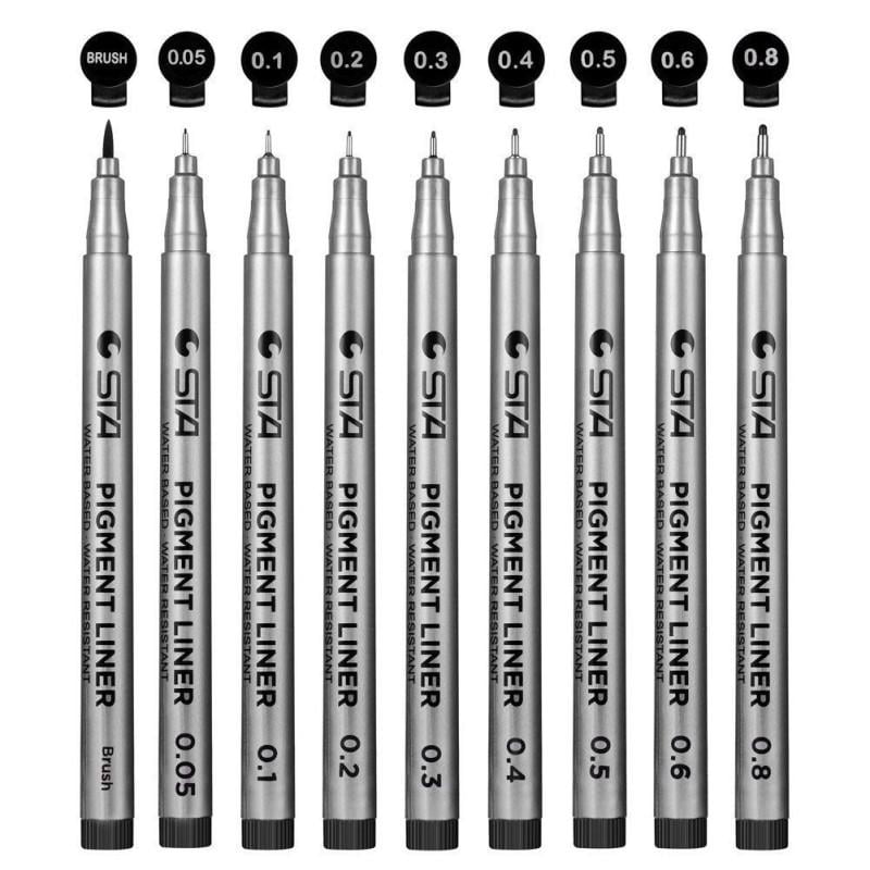 Zonghan Black Pigment Fine Liner Ink Micro Pens - Assorted Tips