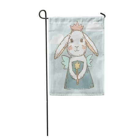 LADDKE Pink Bunny Cute Fairy Princess Rabbit Magic Wand Wings and Crown Blue Ballerina Garden Flag Decorative Flag House Banner 12x18 inch