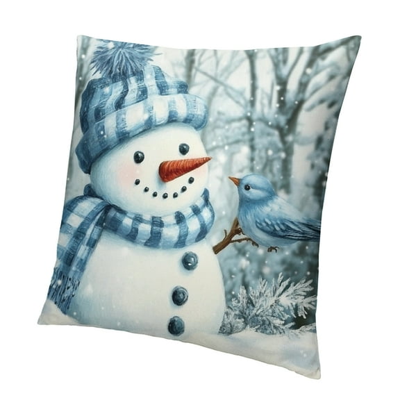 Patifu Winter Pillow Covers Blue Christmas Snowman Throw Pillow Covers Xmas Tree Pillow Cases  Cushion Covers for Couch Sofa Bed Living Room Home Winter Decor  12x12in