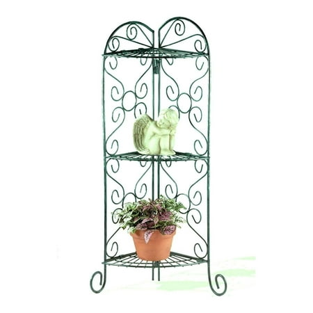 

CintBllTer 27128 Metal Antiqued Faux Verdigris Corner Plant Stand Shelf Unit