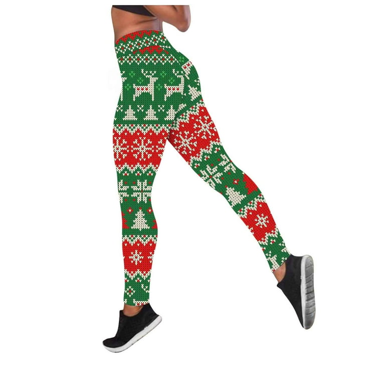 Women's Christmas Custom Christmas Santa Claus Snowman Party Leggings  Skinny Pants For Yoga Running Pilates Gym Green S 