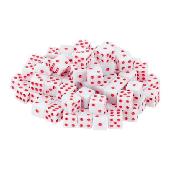 100Pack Mini Dice, 8mm/0.31" Acrylic Tiny Six Side Game Dot Square Dice Bulk for Table Board Game Party Activities, White/Red