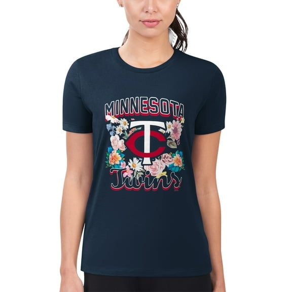 Women's G-III 4Her by Carl Banks Navy Minnesota Twins Flowers Graphic Fitted T-Shirt