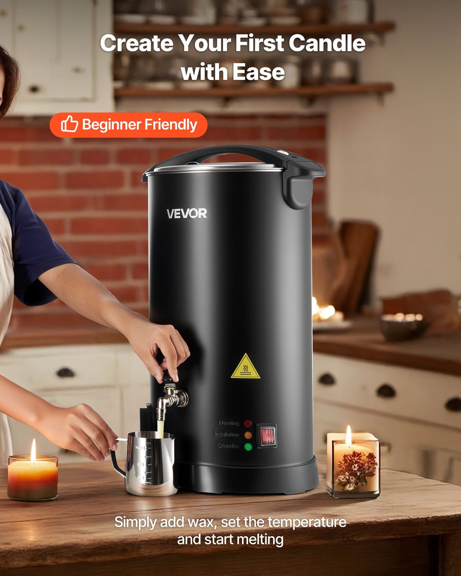 CAFORKP Professional Wax Melting Pot, 15.9Qt Capacity, Even Heat Distribution & Adjustable Temp, Hourglass Design for Non-Stick Pouring, Perfect for Crafting Candles and Soaps