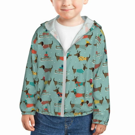 

Goofa winter ski Dachshund Printed Kids Zip-Up Hoodie Girls Boys UPF50+ Sun Protection Jacket Hooded Cooling Shirt-5 Years