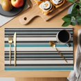 thumbnail image 2 of Green Black Striped Placemats Set of 6, Farmhouse Vintage Stripe Placemats for Dining Table, Place Mats for Kitchen Tabletop, Waterproof Wipeable Dining Table Mats Set, 2 of 9