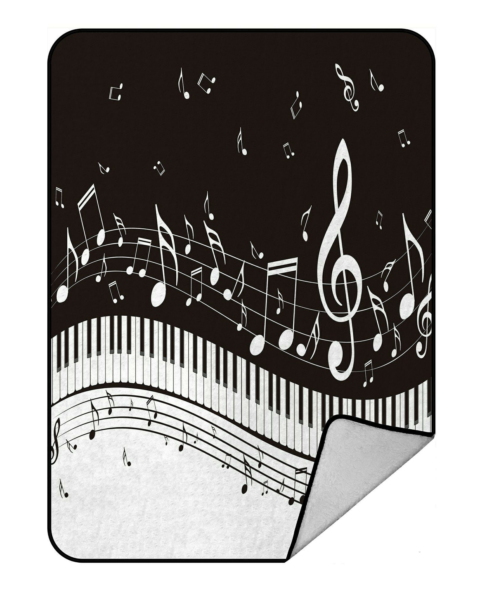 ECZJNT piano keys with musical notes Throw Blanket Fleece Blankets