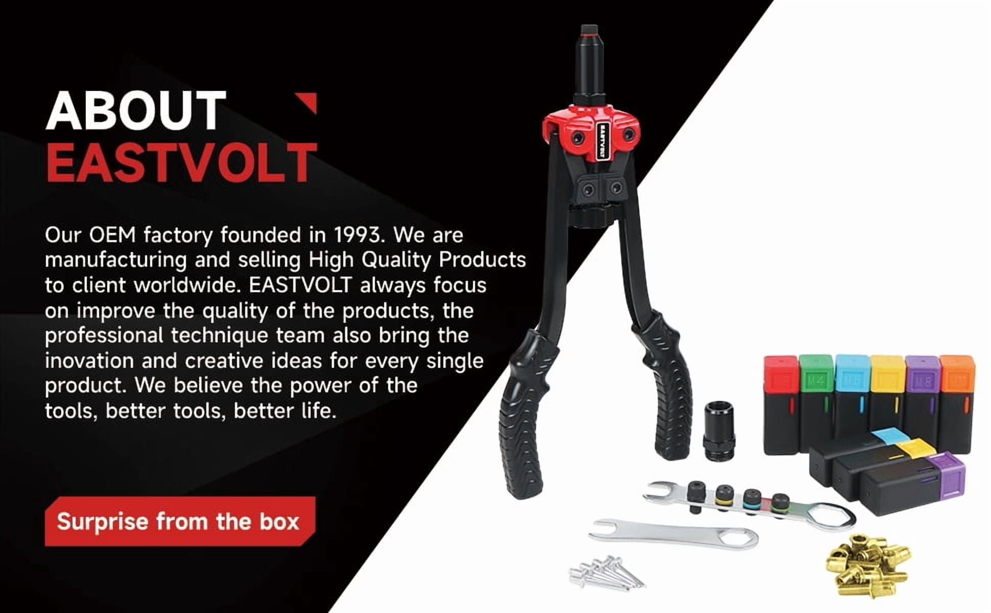 Rivet Nut Tool Kit, Eastvolt 14-Inch 3 in 1 Hand Rivet Gun with 6 Metric Mandrels M3 M4 M5 M6 M8 M10, Rivet Bolt Tool with 3 Metric Bolt Mandrels and Rugged Carrying Case