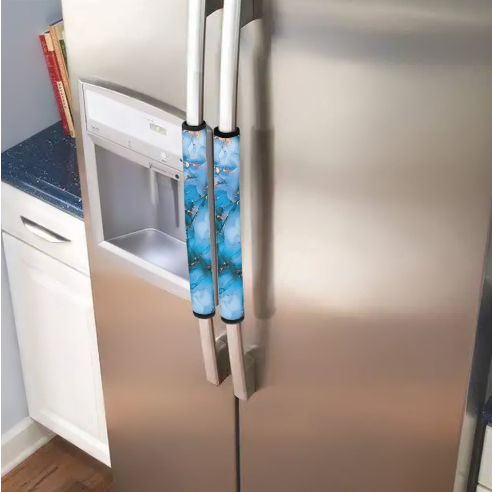 SEANATIVE 6 PCS Fridge Microwave Door Handle Covers Kitchen Electrical Appliance Decor Handles Washable Refrigerator Kitchen Cabinet Dishwasher Door Cloth Protector, Blue Gold Marble