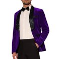 thumbnail image 4 of Blazers de Tuxedo de Terciopelo INSPIRE CHIC para hombres, Chaquetas formales de solapa para bodas y deportes, S púrpura, 4 of 5
