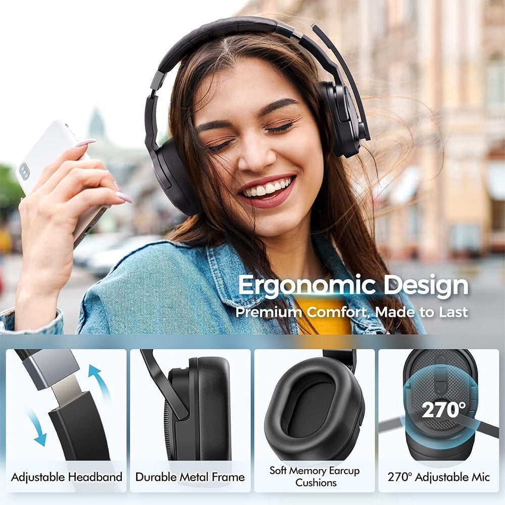 Trucker Bluetooth Headset, Noise Canceling Wireless Single and Dual Ear Headphones Bluetooth with Microphone & Dongle, 3 EQ Music Modes Headphones with Mute for PC Phone Laptop Office Home